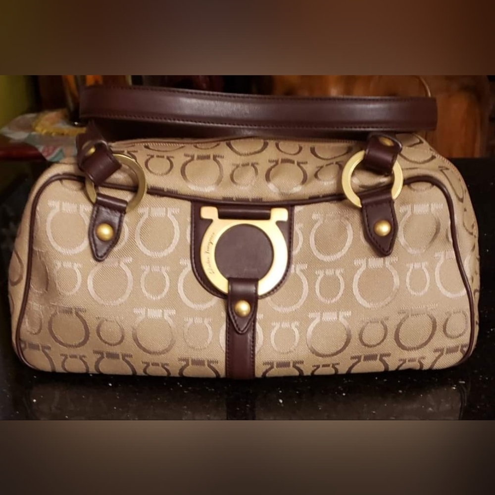 Salvatore Ferragamo Women's Beige Canvas Signature Satchel